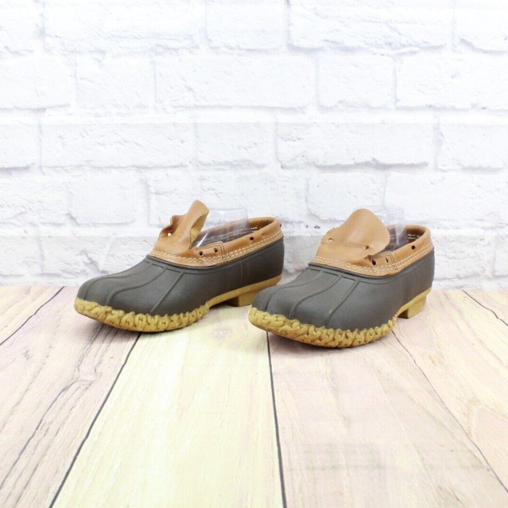 LL BEAN Brown Leather Unlined Slip On Moccasin Rain Duck Boots Size 8 M - Picture 3 of 10